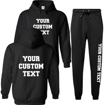 Unisex Personalised Tracksuit Hooded Sweatshirt & Jog Pants Set with Front Back & Left Leg Custom Text Printing
